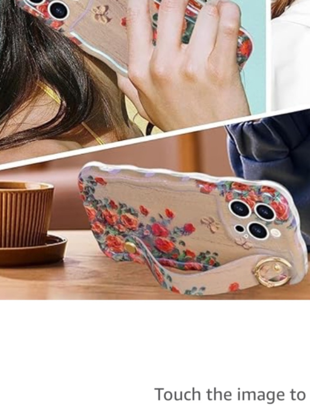 Printed Flower Cute Cover with Wristband Kickstand Protective Phone Case